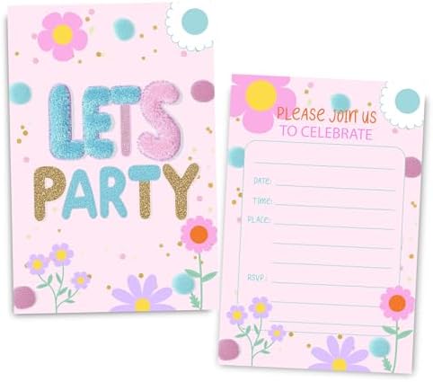 Preppy Patches Birthday Invites for Girls 30 Sets with Envelopes