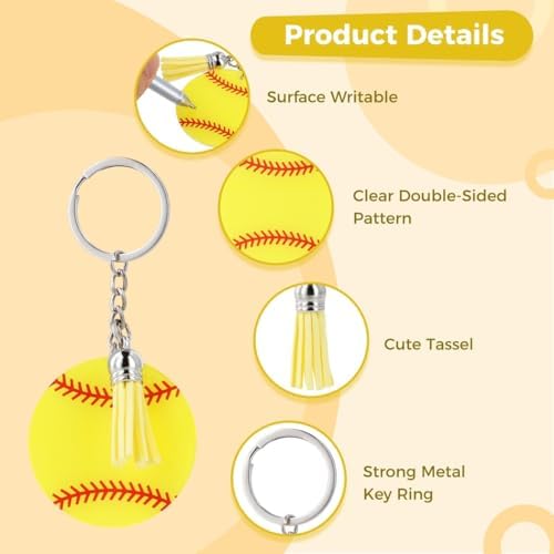Chewtoyo Baseball Keychain Set with Tassel for Backpack and Party Favors