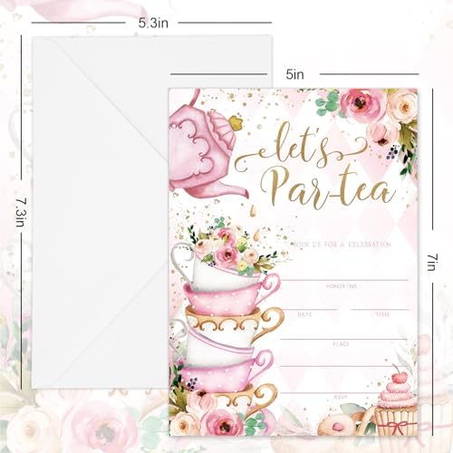 Whaline 25 Pack Tea Party Invitations 5x7 Inch