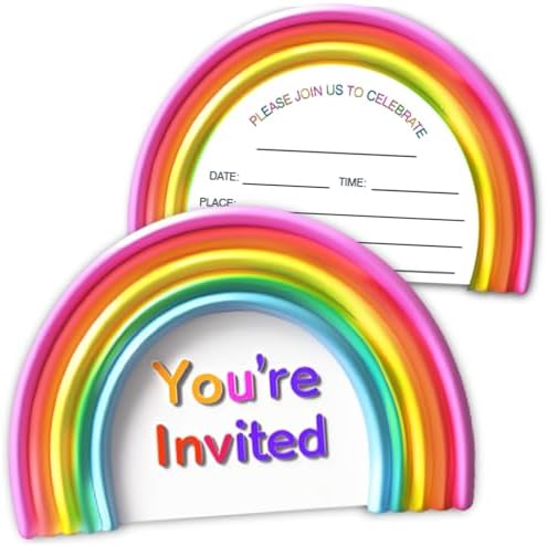 Boho Rainbow Birthday Party Invitation Cards