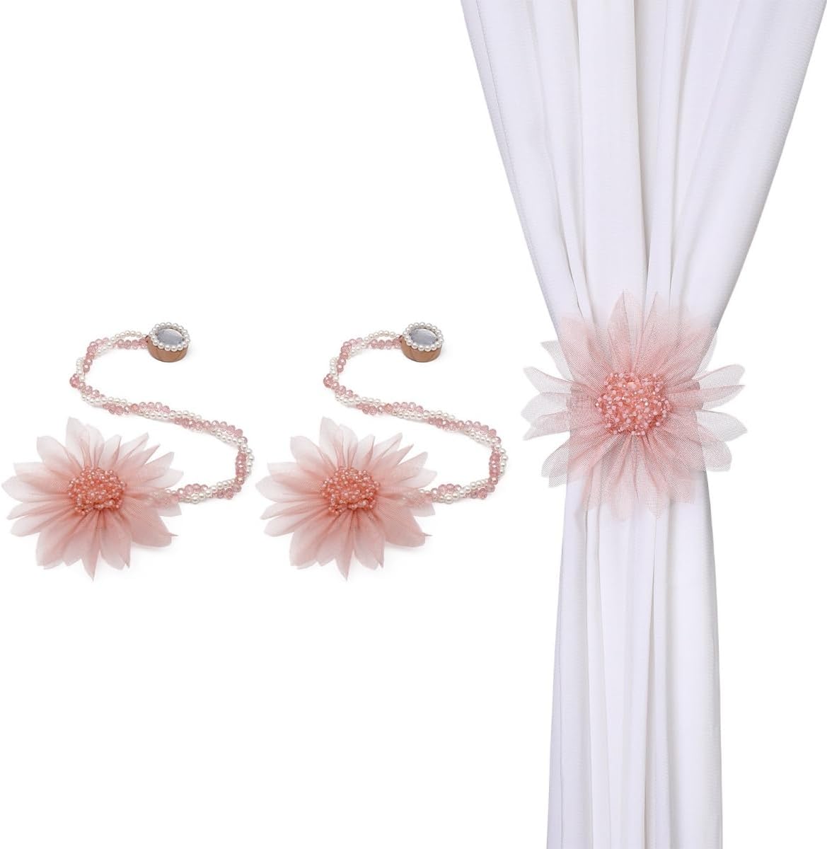 SUQ I OME Crystal Flower Magnetic Curtain Tieback Holdback - Pink