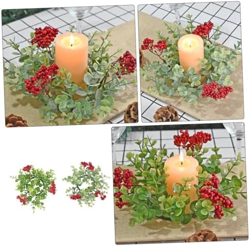 2pcs Eucalyptus Red Berry Candle Christmas Wreaths for Party
