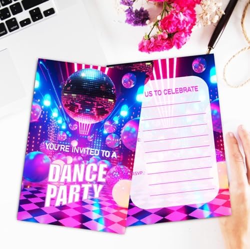 Neon Disco Party Invitation Cards for Girls