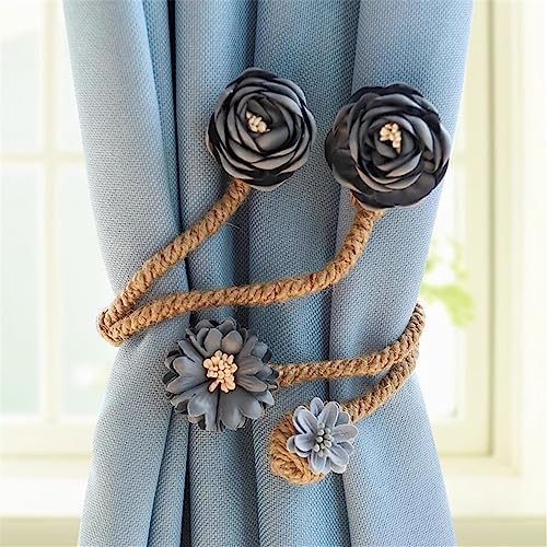 2 Pieces Flexible Curtain Tiebacks with Flower and Branch Design Pink