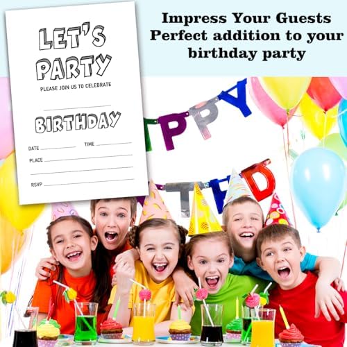 Nopoben Lets Party Invitation Cards for Kids 20pc Black and White