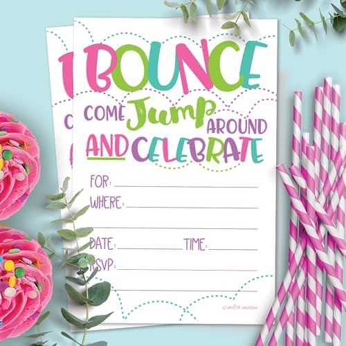 Girl Bounce House Party Invites 20 Count With Envelopes