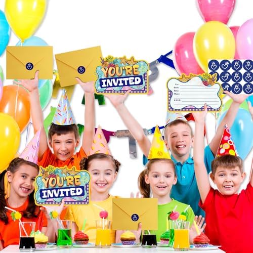 Yellow Birthday Invitations with Sticker Labels 20Pcs Set
