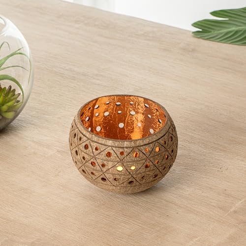 Restaurantware Coco Casa Coconut Shell Candle Holders 4x33 Inch Handcrafted Tan Bowls