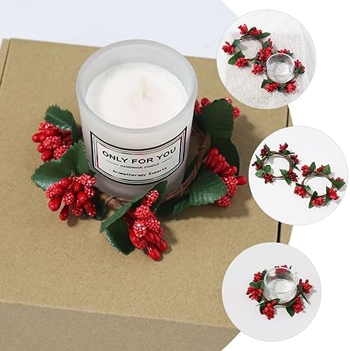 VOSAREA 5pcs Christmas Candle Holders with Pine Berry Wreath Design