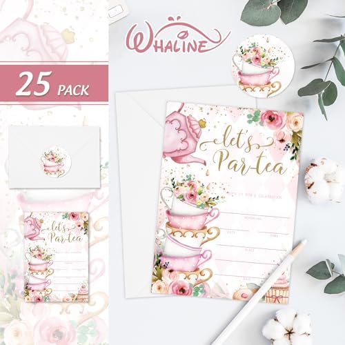 Whaline 25 Pack Tea Party Invitations 5x7 Inch