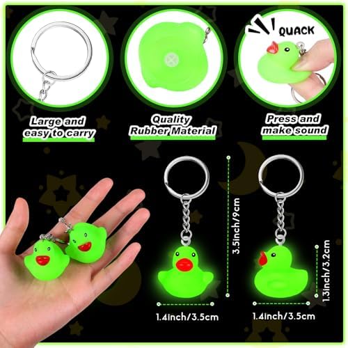 Deekin 120 Pcs Glow in the Dark Rubber Duck Keychain Pack