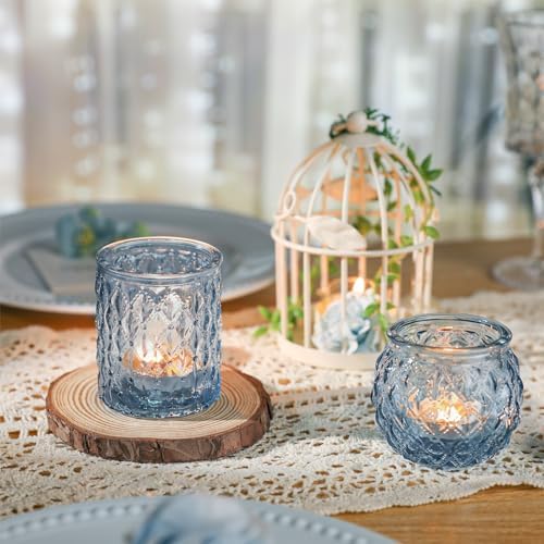 DARJEN Blue Glass Votive Candle Holders Set of 24