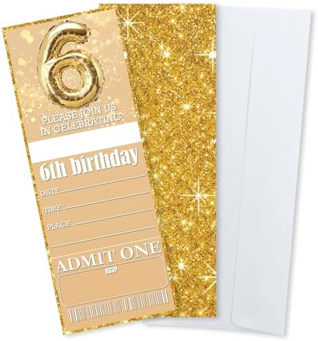 3 x 8 Inches Birthday Invitations with Gold Balloon Glitter Design