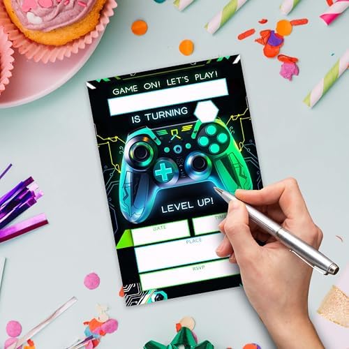 Gaming Birthday Invitations Set - 20 Cards with Envelopes