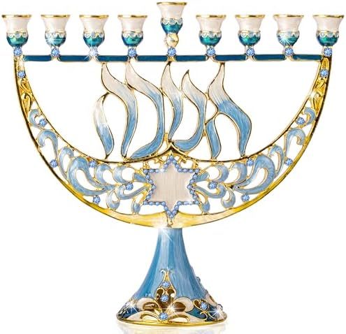 Ner Mitzvah Hanukkah Menorah with Blue Jewels and Star of David
