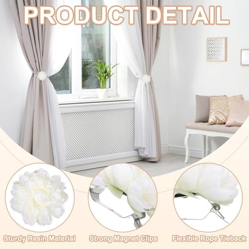 PATIKIL Lotus Flower Curtain Tiebacks 2 Pcs White Artificial Floral Clips