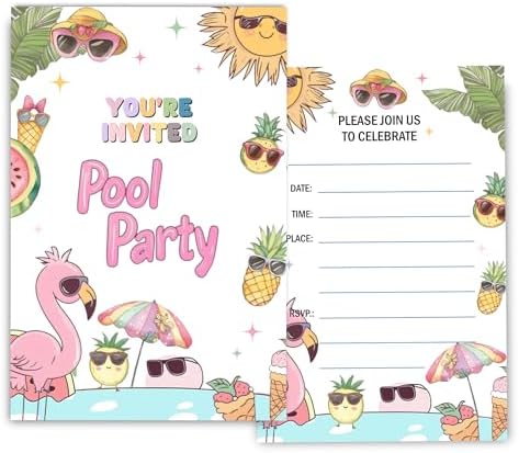 Fablus Pool Party Invitations 4x6 Inches 30 Sets with Envelopes