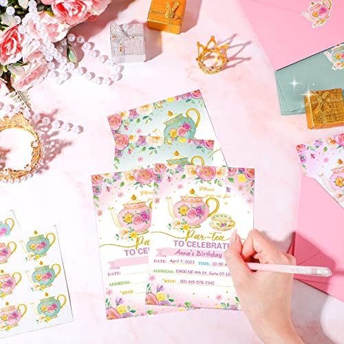 Geyoga 24 Pcs Tea Party Invites with Envelopes and Stickers