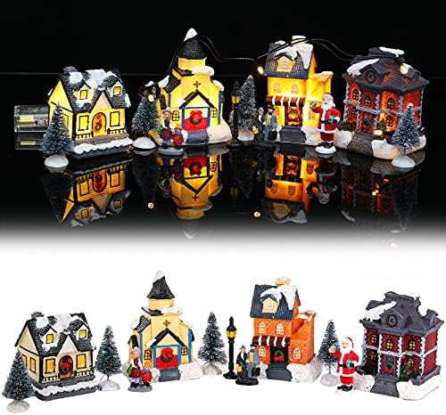 Gejoy 12 Pcs Christmas Village Set LED Lights Figurines Decor