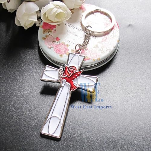 WE 12 Pcs Cross and Dove Key Ring Confirmation Favor