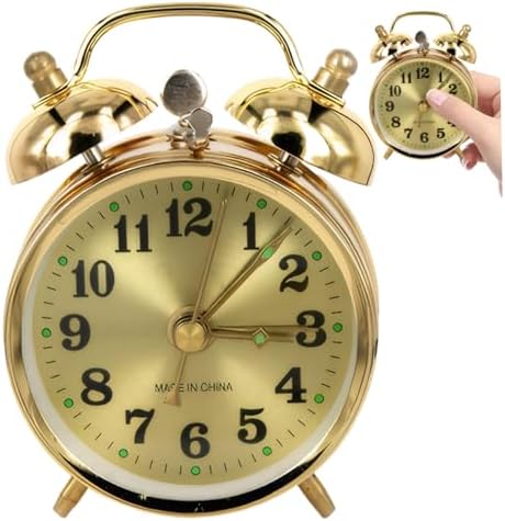 Wind Up Alarm Clock Gold Metal Twin Bell Design