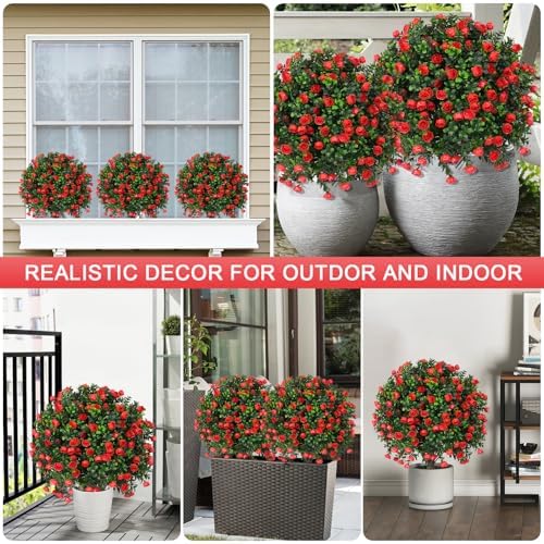 EverNature Artificial Topiary Ball with Red Rose 2 Set UV Resistant Fake Plants