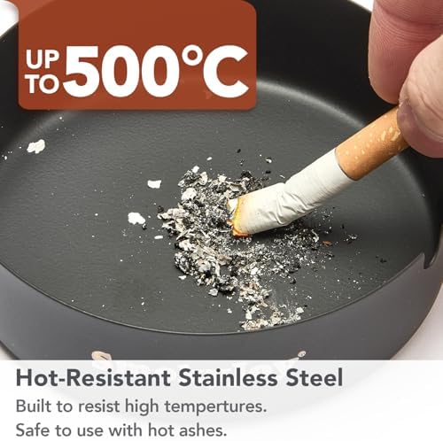 SmokyJoy Windproof Ashtray 2 Pack Black Stainless Steel