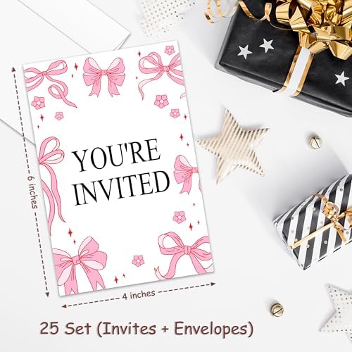 Pink Bow Birthday Invites for Girls 20 Pcs