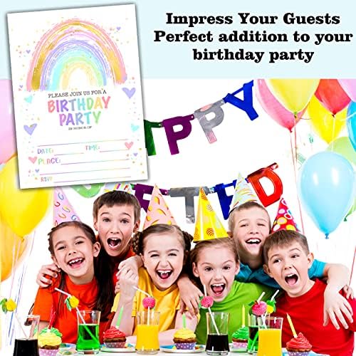 Rainbow Birthday Party Invitation Cards - 20 Pack