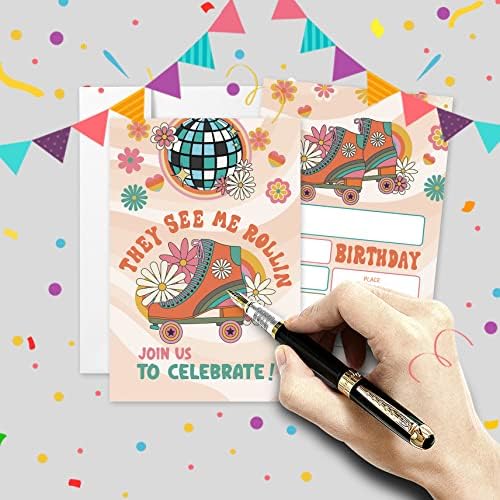 AEHIE 20 Set Roller Skating Birthday Invitations With Envelopes