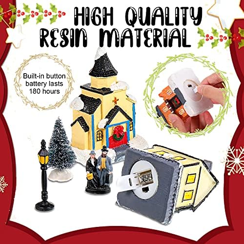 Gejoy 12 Pcs Christmas Village Set LED Lights Figurines Decor