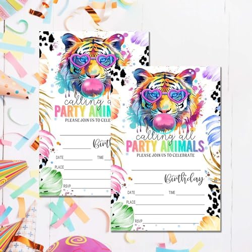Wybgno Party Animals Birthday Invitations 20pk