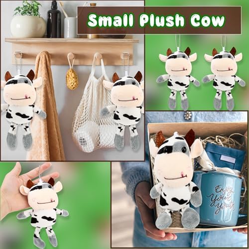 28 Pcs Plush Cow Keychain Cute Farm Animal Keyring Set
