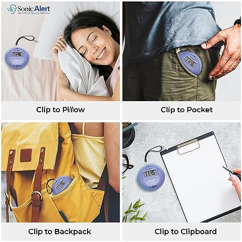 Sonic Alert Digital Alarm Clock - Travel Bed Shaker for Heavy Sleepers