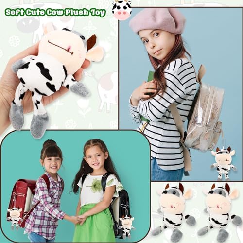 28 Pcs Plush Cow Keychain Cute Farm Animal Keyring Set