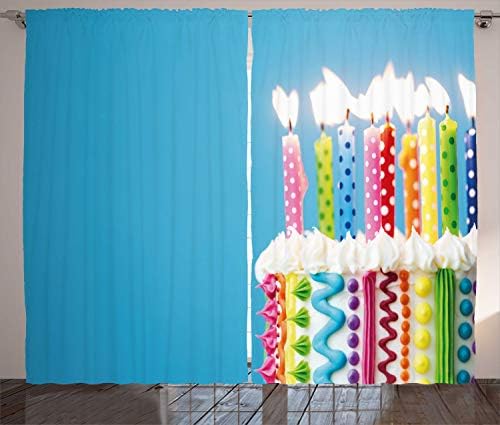 Lunarable Colorful Curtains with Celebration Candles Pattern