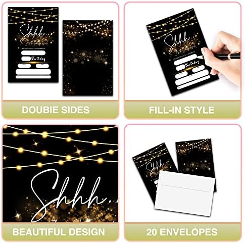 Surprise Birthday Invites with Envelopes 20 Pack