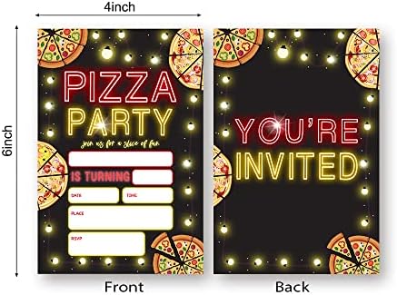 Glow Neon Pizza Birthday Invitations Set of 20