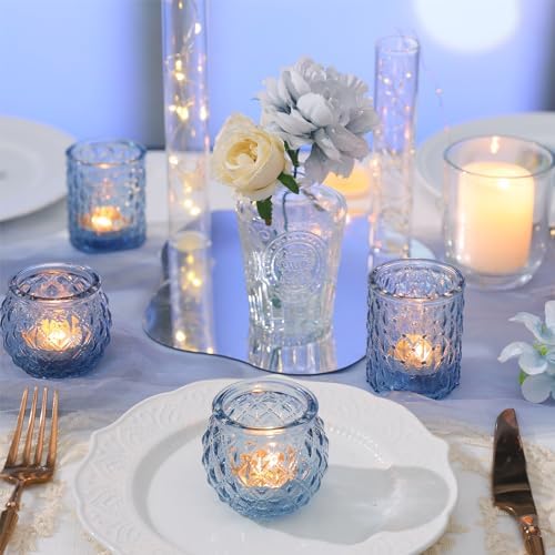DARJEN Blue Glass Votive Candle Holders Set of 24