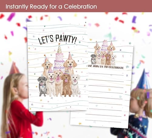 VAVINCI Pets Birthday Party Invitations 30 Sets with Envelopes