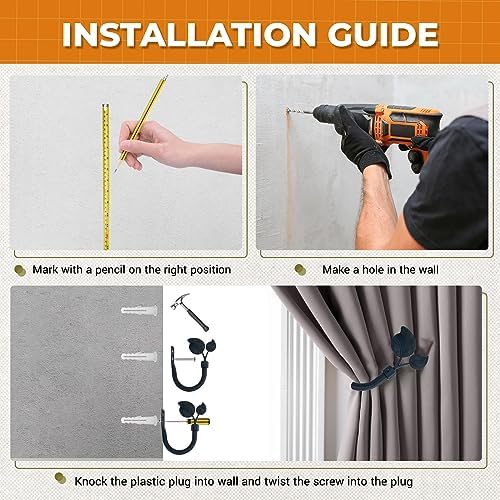 Premium Metal Leaf Curtain Holdbacks 2 Pack Matte Black Heavy Duty Hooks