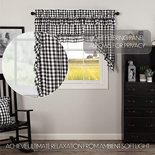 VHC Brands Black Buffalo Check Swag Curtains Pair Modern Farmhouse Style