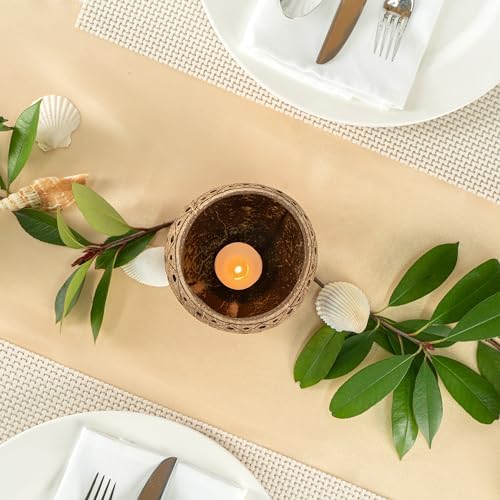 Restaurantware Coco Casa Coconut Shell Candle Holders 4x33 Inch Handcrafted Tan Bowls