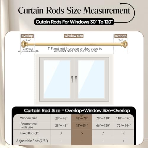 Heavy Duty Curtain Rods 28-88 Inches Gold Finishing Single Rod