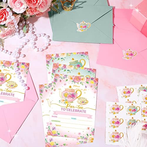 Geyoga 24 Pcs Tea Party Invites with Envelopes and Stickers