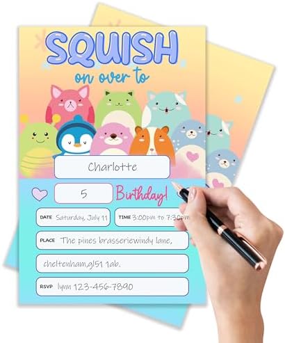 Squish Birthday Invites with Envelopes Pack of 20