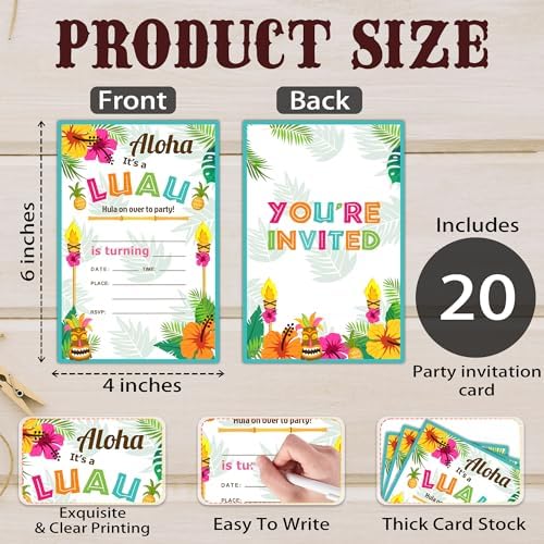 Tropical Birthday Party Invitation - 20 Double-Sided Cards With Envelopes