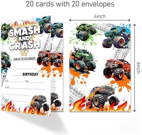 4x6 Truck Birthday Invitations with Envelopes