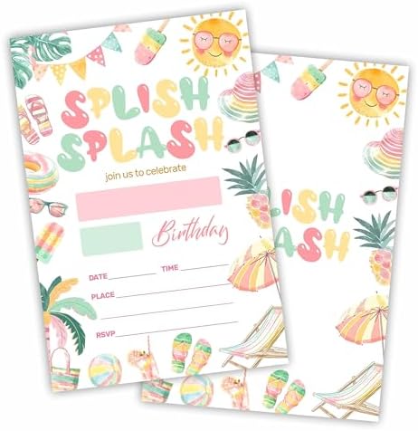 Splish Splash Birthday Invitations With Envelopes 20 Sets