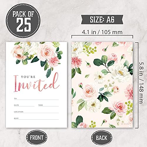 Floral Fill-in Invitations with Envelopes 25 Pack